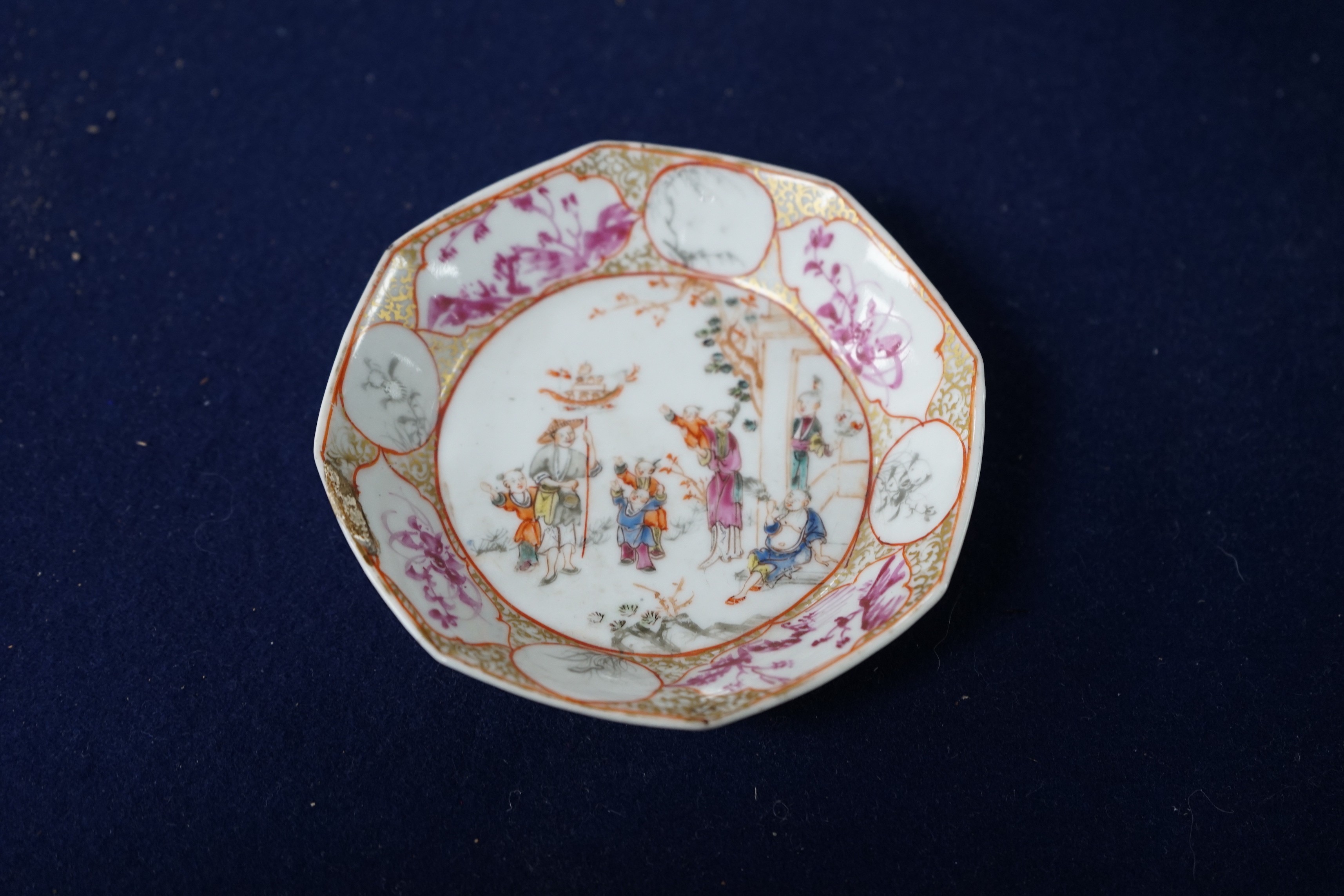 A group of four 18th century Chinese export famille rose saucers